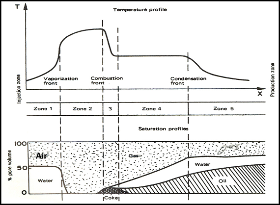 Temperature and saturation profiles during wet ISC process